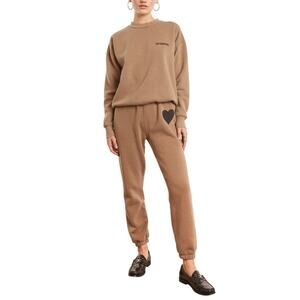 Sprwmn Cozy Brown Heart Motif Sweatpants Size S